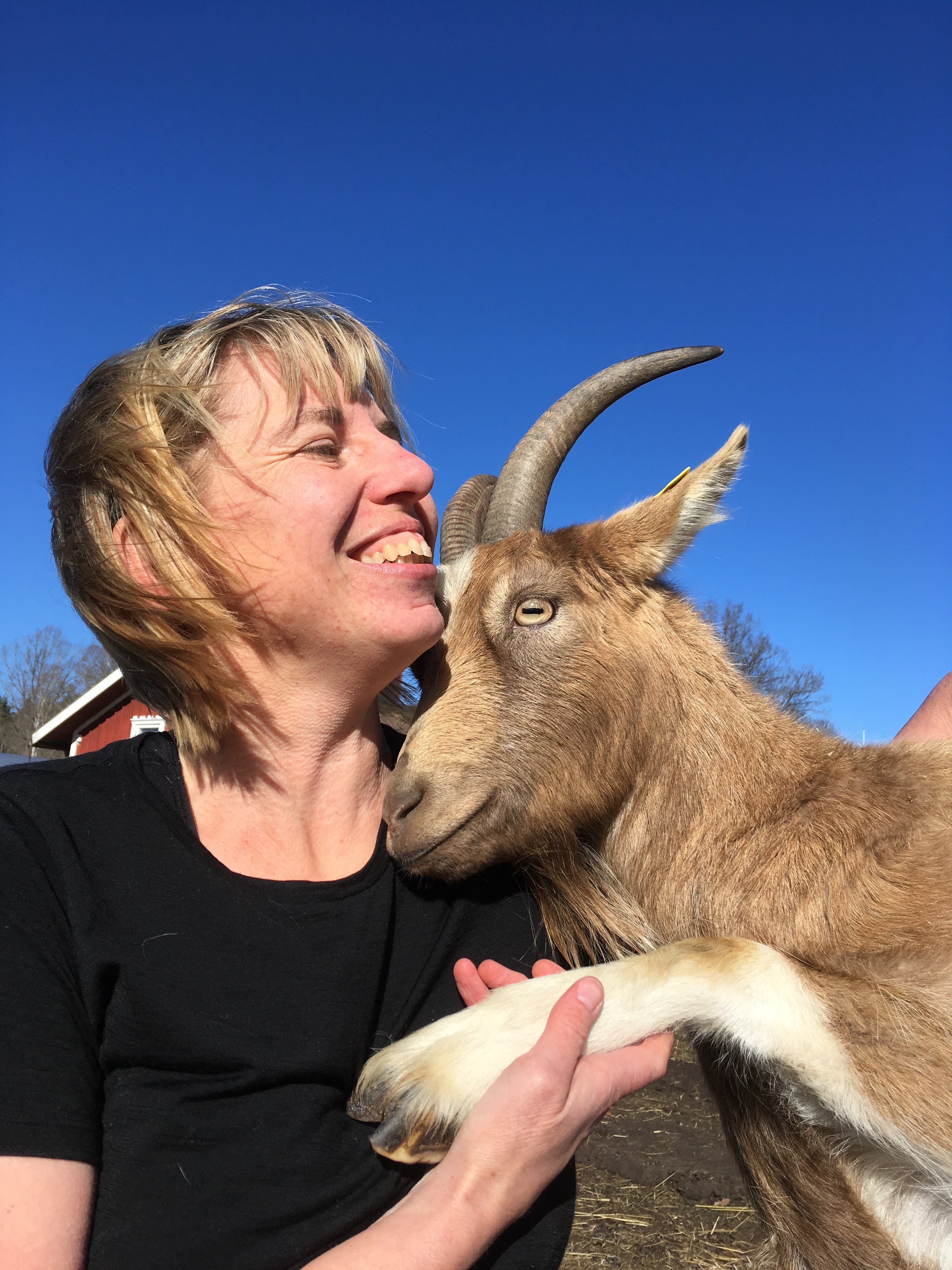 Eva Bertilsson with goat